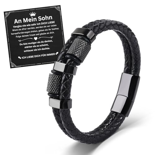 TERRISHE Sohn Armband Geschenke für Sohn Lederarmband Herren Armband Leder 2 Lagen Herrenarmbänder Leder Armband Geburtstagsgeschenk für Sohn Geschenke für Männer Armband für Meinen Sohn Flechtarmband von TERRISHE