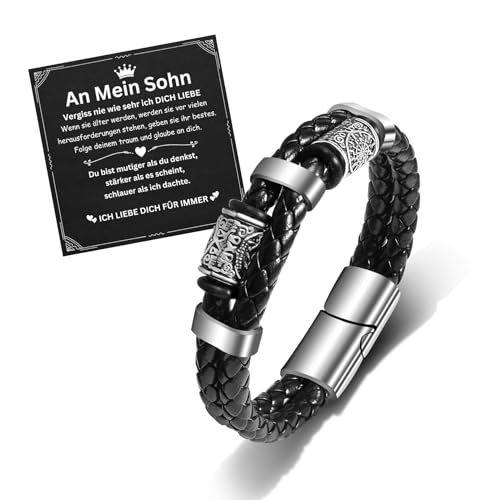 TERRISHE Geschenke für Sohn Armband Lederarmband Herren Armband Leder 2 Lagen Herrenarmbänder Leder Armband Geburtstagsgeschenk für Sohn Geschenke für Männer Armband für Meinen Sohn Flechtarmband von TERRISHE