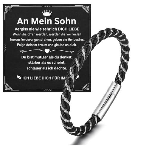 TERRISHE Sohn Armband Geschenke für Sohn Lederarmband Herren Armband Leder Herrenarmbänder Leder Armband Geburtstagsgeschenk für Sohn Geschenke für Männer Armband für Sohn Flechtarmband von TERRISHE