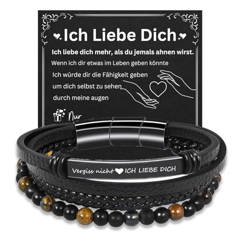 TERRISHE Ich Liebe Dich Valentinstag Armband für Männer Geschenk für Ihn Lederarmband Herren Geschenk Ehemann Jahrestag Geschenk für Ihn Geburtstagsgeschenk Geschenk für Männer, Freund, Mann, Partner von TERRISHE