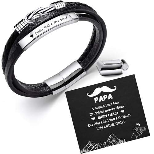 TERRISHE Vatertagsgeschenk Geschenke für Papa Armband Herren Lederarmband Gravur “Bester PAPA Der Welt” Leder Armband Geschenk für Papa Weihnachtsgeschenke Geburtstagsgeschenk fü Papa Vater Dad von TERRISHE