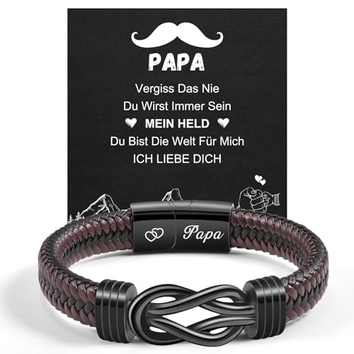 TERRISHE Vatertagsgeschenk für papa Geschenk für Papa Armband Herren Lederarmband Gravur “Papa” Leder Armband Geschenk für Papa Vater Weihnachtsgeschenke Geburtstagsgeschenk fü Papa Vater Dad von TERRISHE