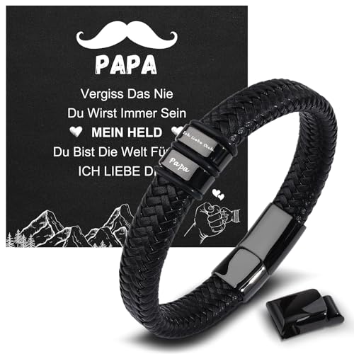 TERRISHE Vatertagsgeschenk für papa - Geschenke für Papa - Armband Herren Lederarmband Gravur “Ich Liebe Dich Papa” - Leder Armband Weihnachtsgeschenke Geburtstagsgeschenk fü Papa Vater Dad von TERRISHE