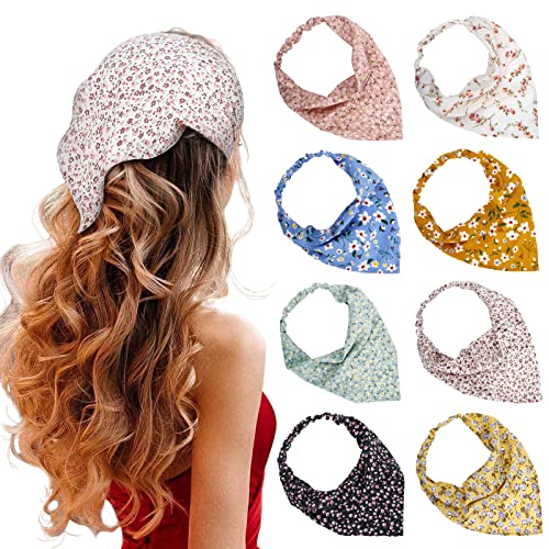 TERSE Boho Damen Stirnbänder Dreieck Kopftüchern, Chiffon Bandanas Turban Haarbänder, Elastische Haarschal Kopfzubehör für Frauen und Mädchen, 8 Stück TERSE Boho Damen Stirnbänder Dreieck Kopftüchern, Chiffon Bandanas Turban Haarbänder, Elastische Haarschal Kopfzubehör für Frauen und Mädchen, 8 Stück von TERSE