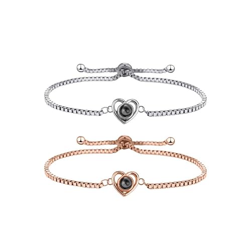 TESFANS Personalisiertes Foto Armband für Damen - Armband mit Geheimem Bild in Stein - Versteckte Projektions Foto Partnerarmbänder,Geschenk für Frauen und Freundschaft von TESFANS