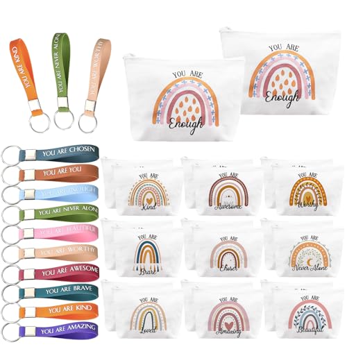 Inspirierende Wertschätzungsgeschenke für Frauen, Mitarbeiter, 20 Make-up-Taschen aus Segeltuch, 20 Schlüsselanhänger, christliche Kosmetiktasche für Kollegen, medizinische Freiwillige, Lehrer von TESIN
