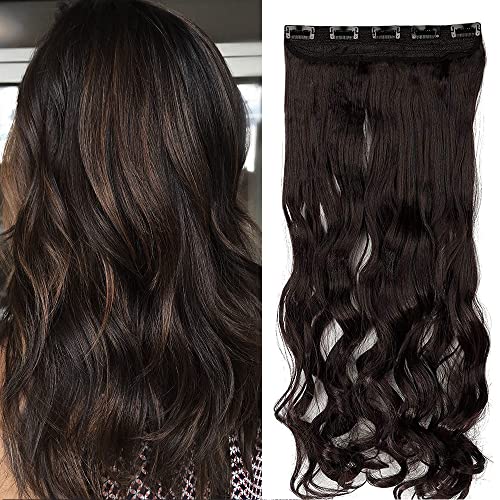 TESS Clip in Extensions Gewellt 43 cm, Dunkelbraun Haarverlängerung 1 Teil 5 Clips Hair Extensions Clip in Synthetic Haarteil für Frauen von TESS