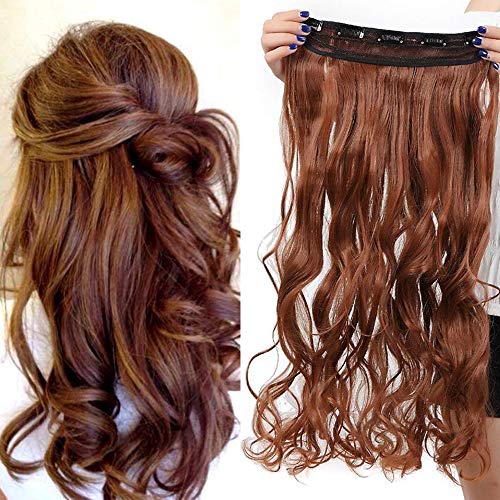 TESS Clip in Extensions Gewellt 43 cm, Kastanienbraun Haarverlängerung 1 Teil 5 Clips Hair Extensions Clip in Synthetic Haarteil für Frauen von TESS