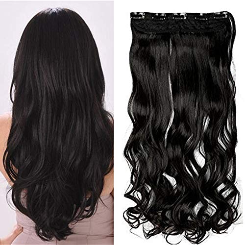 TESS Clip in Extensions Gewellt 43 cm, Naturschwarz Haarverlängerung 1 Teil 5 Clips Hair Extensions Clip in Synthetic Haarteil für Frauen von TESS