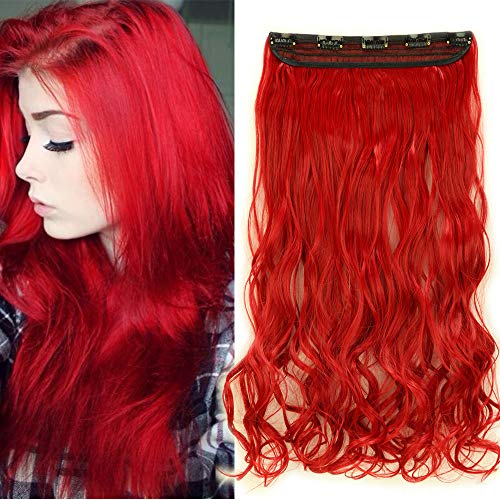 TESS Clip in Extensions Gewellt 43 cm, Rubinrot Haarverlängerung 1 Teil 5 Clips Hair Extensions Clip in Synthetic Haarteil für Frauen von TESS