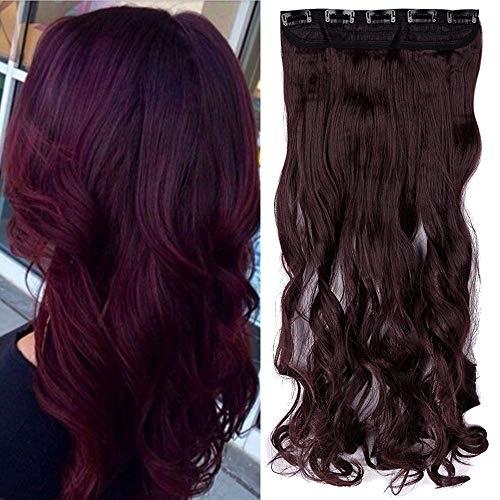 TESS Clip in Extensions Gewellt 43 cm, Weinrot Haarverlängerung 1 Teil 5 Clips Hair Extensions Clip in Synthetic Haarteil für Frauen von TESS