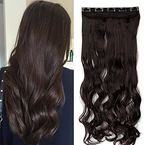 TESS Clip in Extensions Gewellt 60 cm, Dunkelbraun Haarverlängerung 1 Teil 5 Clips Hair Extensions Clip in Synthetic Haarteil für Frauen von TESS