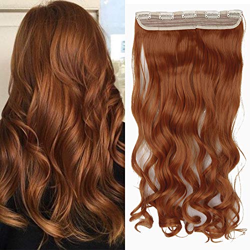 TESS Clip in Extensions Gewellt 60 cm, Dunkelorange Haarverlängerung 1 Teil 5 Clips Hair Extensions Clip in Synthetic Haarteil für Frauen von TESS