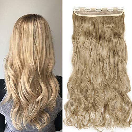 TESS Clip in Extensions Gewellt 60 cm, Helllichtblond Haarverlängerung 1 Teil 5 Clips Hair Extensions Clip in Synthetic Haarteil für Frauen von TESS