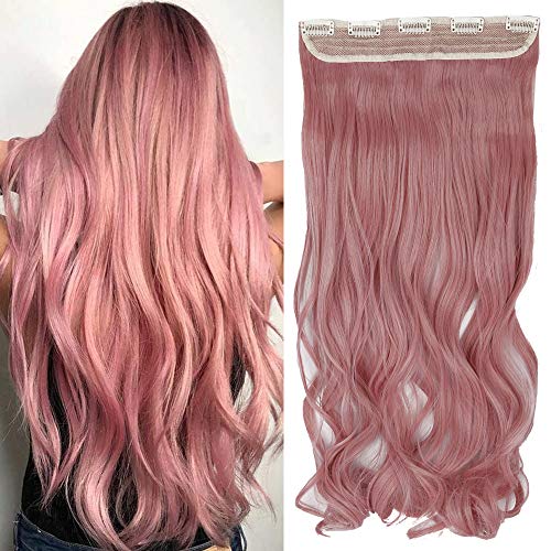 TESS Clip in Extensions Gewellt 60 cm, Hellrosa Haarverlängerung 1 Teil 5 Clips Hair Extensions Clip in Synthetic Haarteil für Frauen von TESS