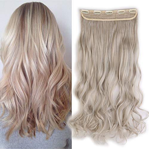 TESS Clip in Extensions Gewellt 60 cm, Honigblond/Silbergrau Haarverlängerung 1 Teil 5 Clips Hair Extensions Clip in Synthetic Haarteil für Frauen von TESS