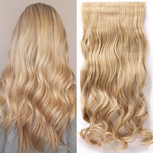 TESS Clip in Extensions Gewellt 60 cm, Lichtblond ombre Haarverlängerung 1 Teil 5 Clips Hair Extensions Clip in Synthetic Haarteil für Frauen von TESS