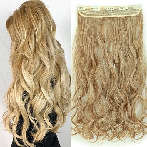 TESS Clip in Extensions Gewellt 60 cm, Mittelblond/Hell-Lichtblond Ombre Haarverlängerung 1 Teil 5 Clips Hair Extensions Clip in Synthetic Haarteil für Frauen von TESS