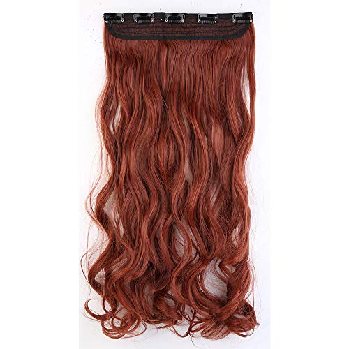 TESS Clip in Extensions Gewellt 60 cm, Rotbraun Haarverlängerung 1 Teil 5 Clips Hair Extensions Clip in Synthetic Haarteil für Frauen von TESS