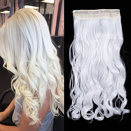 TESS Clip in Extensions Gewellt 60 cm, Weiß Haarverlängerung 1 Teil 5 Clips Hair Extensions Clip in Synthetic Haarteil für Frauen von TESS