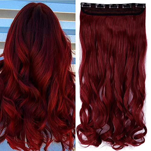 TESS Clip in Extensions Gewellt 60 cm, dunkel rot Haarverlängerung 1 Teil 5 Clips Hair Extensions Clip in Synthetic Haarteil für Frauen von TESS