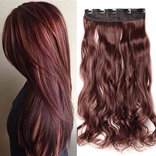 TESS Clip in Extensions Gewellt 68 cm, Auburn Haarverlängerung 1 Teil 5 Clips Hair Extensions Clip in Synthetic Haarteil für Frauen von TESS