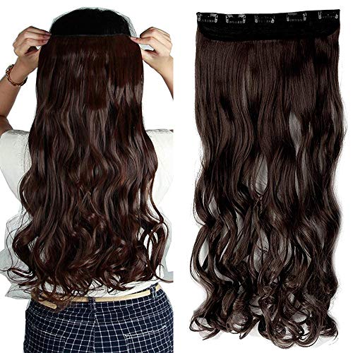 TESS Clip in Extensions Gewellt 68 cm, Mittelbraun Haarverlängerung 1 Teil 5 Clips Hair Extensions Clip in Synthetic Haarteil für Frauen von TESS