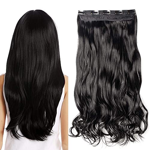 TESS Clip in Extensions Gewellt 73 cm, Schwarz Haarverlängerung 1 Teil 5 Clips Hair Extensions Clip in Synthetic Haarteil für Frauen von TESS