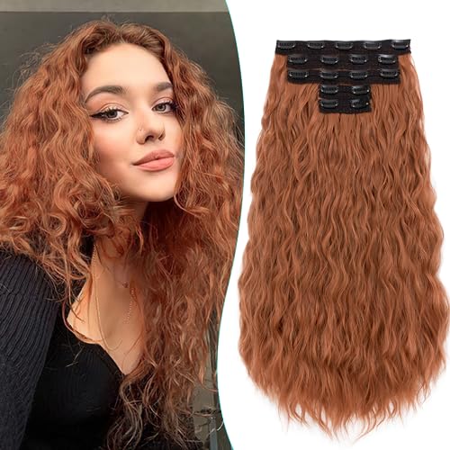 TESS Clip in Extensions Lockig 60 cm, Kupfer 5 PCS Clip in Haarteile Lang 250g mit 17 Clips Haarvolumen-Booster Wellen Synthetik Hair haarverlängerung Clip in Für Frauen von TESS