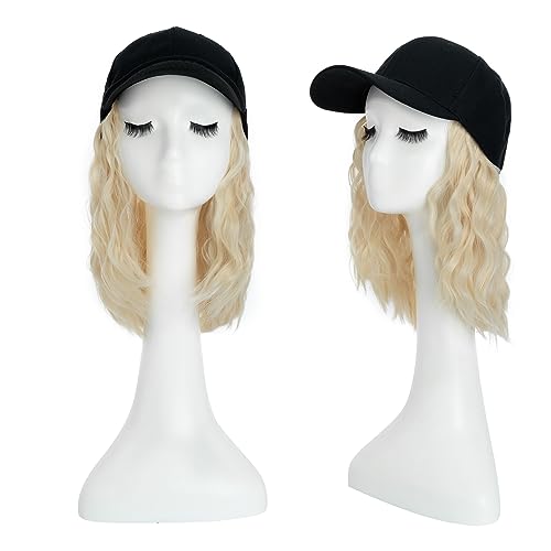 TESS Extensions mit Baseball Cap 20 cm, Blond Cap mit Haaren Damen Kurz Gewellt, Verstellbar, Mottoparty, Karneval Hat Perücken für Frauen Mütze mit Haaren von TESS