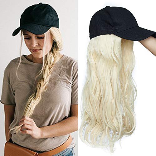 TESS Extensions wie Echthaar Blond Haarteile mit Schwarz Baseball Cap Lang Gewellt Synthetische Haare für Damen komplette Haarverlängerung günstig 16"(40cm)-290g von TESS