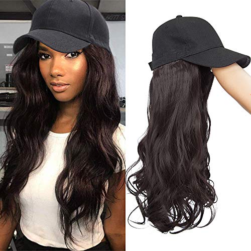 TESS Extensions wie Echthaar Dunkelbraun Haarteile mit Schwarz Baseball Cap Lang Gewellt Synthetische Haare für Damen komplette Haarverlängerung günstig 16"(40cm)-290g von TESS