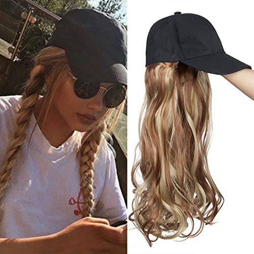 TESS Extensions wie Echthaar Hellbraun/Mittelblond Haarteile mit Schwarz Baseball Cap Lang Gewellt Ombre Hair Extensions für Damen komplette Haarverlängerung günstig 16"(40cm)-290g von TESS