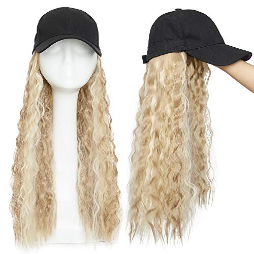 TESS Extensions wie Echthaar Ombre Hellbraun/Blond Haarteile mit Schwarz Baseball Cap Lang Corn Wave Synthetische Haare für Damen komplette Haarverlängerung günstig 18"(45cm)-290g von TESS