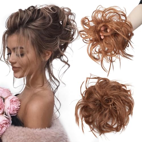 TESS Haargummi mit Haaren VOLUMINÖS Messy Bun Haarteil Dutt 45g Haarteil mit Gummiband für Frauen Mädchen (Helles Auburn) von TESS