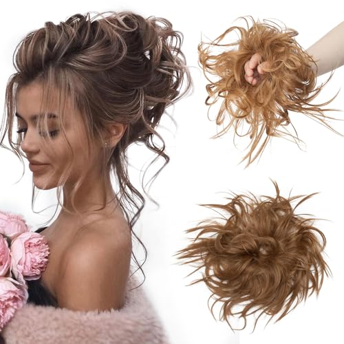 TESS Haargummi mit Haaren VOLUMINÖS Messy Bun Haarteil Dutt 45g Haarteil mit Gummiband für Frauen Mädchen (Kaffeebraun) von TESS