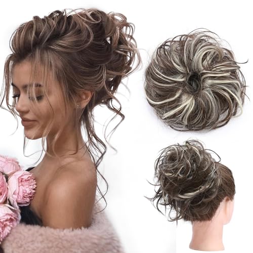 TESS Haargummi mit Haaren VOLUMINÖS Messy Bun Haarteil Dutt 45g Haarteil mit Gummiband für Frauen Mädchen (Schokoladenbraun bis Blondblond) von TESS