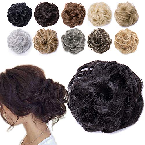 TESS Haarteil Dutt Dunkelbraun Haargummi mit Haaren Gewellt Dicke Haarknoten Hochsteckfrisuren günstig Haarverlängerung Extensions für Frauen 40g von TESS