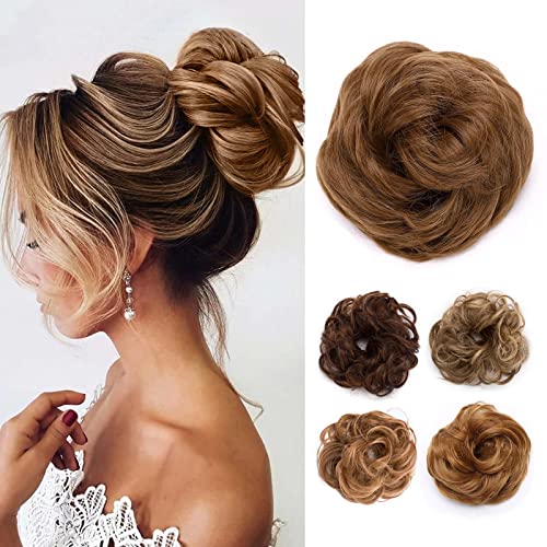 TESS Haarteil Dutt Haargummi mit Haaren Gewellt Dick Haarknoten Hochsteckfrisuren günstig Haarverlängerung Extensions für Damen 40g Rehbruan von TESS