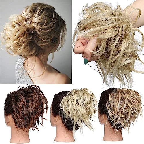 TESS Haarteil Dutt Haargummi mit Haaren Glatt struppige Haarknoten Hochsteckfrisuren günstig Haarverlängerung für Frauen 45g Mittelblond/Blond von TESS