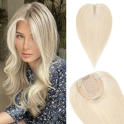 TESS Hair Topper Echthaar Blond, 10x12cm Basis Toupet Damen #60 weiß Blond Haartopper Echthaar 35g 25 cm Haar Topper Clip in Haarteil Extensions von TESS