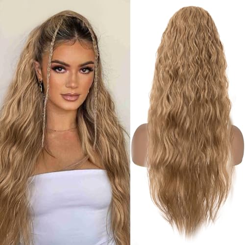 TESS Lange Pferdeschwanz Haarteil mit Kordelzug 80cm, Corn Wave Lockige Synthetische Ponytail Extension, Haarverlängerung Clip in Haarteile Haarzopf für Frauen Aschbraun TESS Lange Pferdeschwanz Haarteil mit Kordelzug 80cm, Corn Wave Lockige Synthetische Ponytail Extension, Haarverlängerung Clip in Haarteile Haarzopf für Frauen Aschbraun von TESS