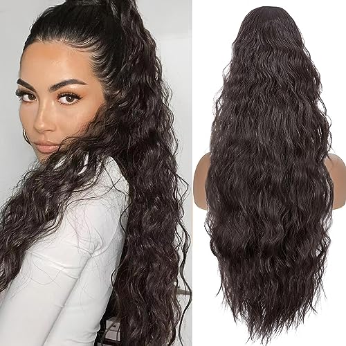 TESS Lange Pferdeschwanz Haarteil mit Kordelzug 80cm, Corn Wave Lockige Synthetische Ponytail Extension, Haarverlängerung Clip in Haarteile Haarzopf für Frauen Dunkelbraun TESS Lange Pferdeschwanz Haarteil mit Kordelzug 80cm, Corn Wave Lockige Synthetische Ponytail Extension, Haarverlängerung Clip in Haarteile Haarzopf für Frauen Dunkelbraun von TESS