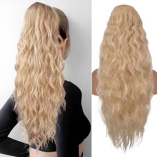 TESS Lange Pferdeschwanz Haarteil mit Kordelzug 80cm, Corn Wave Lockige Synthetische Ponytail Extension, Haarverlängerung Clip in Haarteile Haarzopf für Frauen Mittelblond TESS Lange Pferdeschwanz Haarteil mit Kordelzug 80cm, Corn Wave Lockige Synthetische Ponytail Extension, Haarverlängerung Clip in Haarteile Haarzopf für Frauen Mittelblond von TESS