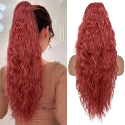 TESS Lange Pferdeschwanz Haarteil mit Kordelzug 80cm, Corn Wave Lockige Synthetische Ponytail Extension, Haarverlängerung Clip in Haarteile Haarzopf für Frauen Rot TESS Lange Pferdeschwanz Haarteil mit Kordelzug 80cm, Corn Wave Lockige Synthetische Ponytail Extension, Haarverlängerung Clip in Haarteile Haarzopf für Frauen Rot von TESS