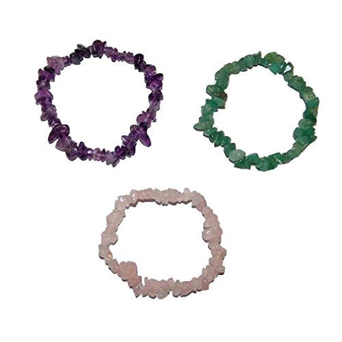 3 Stück Splitter Armbänder HAUTPFLEGE: Rosenquarz Amethyst und Aventurin von Lupsty