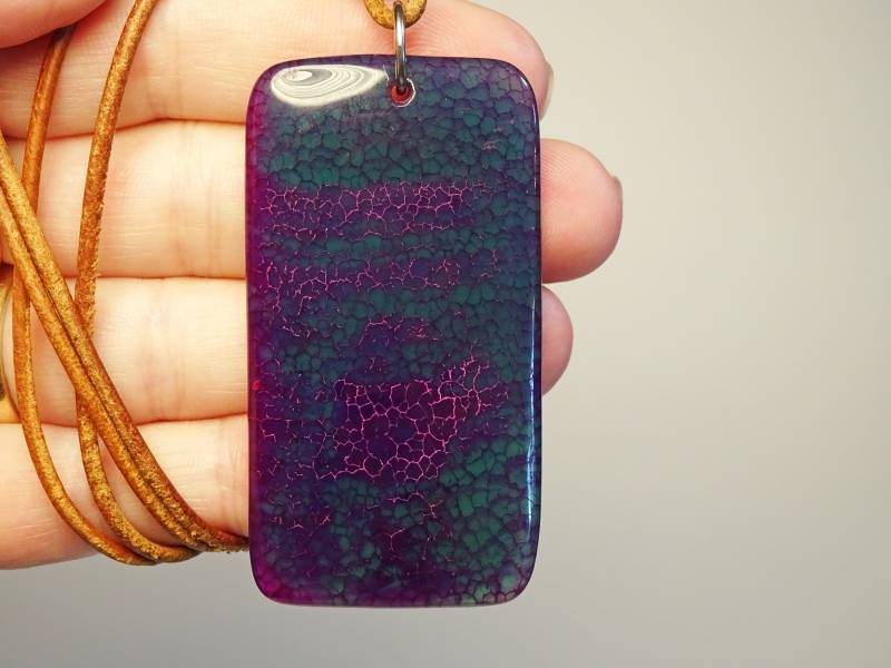 20% Sale - Drachenvenen Kette Einzelstück Handgeknüpft Verstellbar Naturleder Achat Stein Rechteck Lila Distel von TESandTreasures