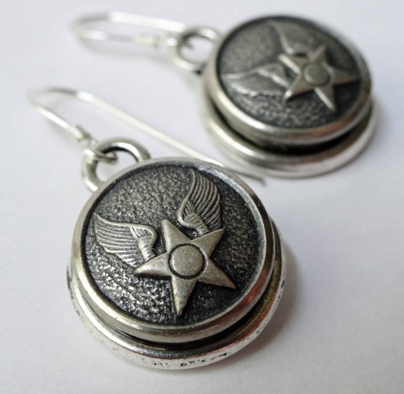 Us Militär Uniform Knöpfe - Ohrhaken Aus Edelstahl Army, Navy, Air Force Usmc Hero Flagge von TESandTreasures