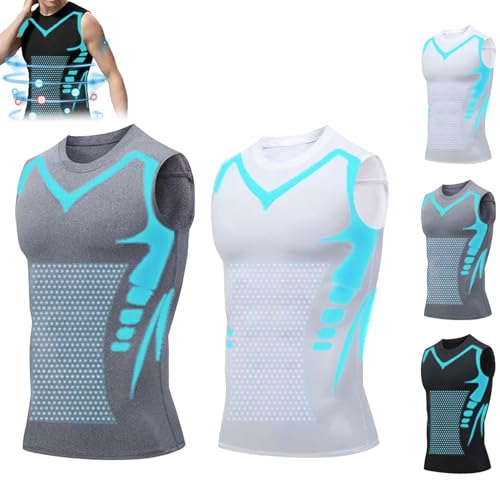 Vest Abnehmweste, Abnehmweste, 2024 New Version Ionic Shaping Vest Für Herren (Medium,Grey+White) von TETGSET
