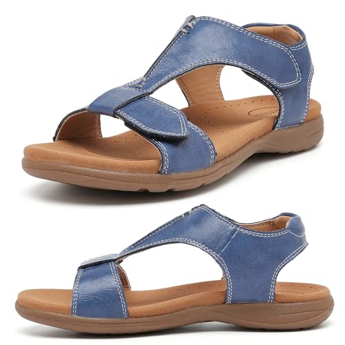 TETSUO Orthopädische Damen-Sandalen mit Fußgewölbeunterstützung, bequem, elegant, flache Sandalen, lässige Wanderschuhe, blau, 39.5 EU TETSUO Orthopädische Damen-Sandalen mit Fußgewölbeunterstützung, bequem, elegant, flache Sandalen, lässige Wanderschuhe, blau, 39.5 EU von TETSUO